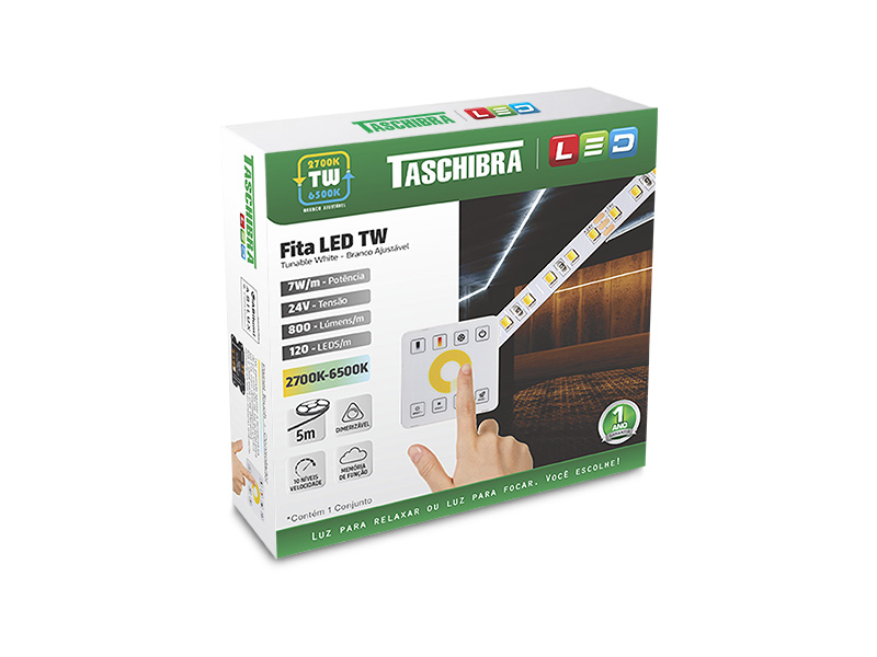 FITA LED TW CONTROL 7W 120 LEDS/M 5M 24V IP20 COM CONTROLE CCT