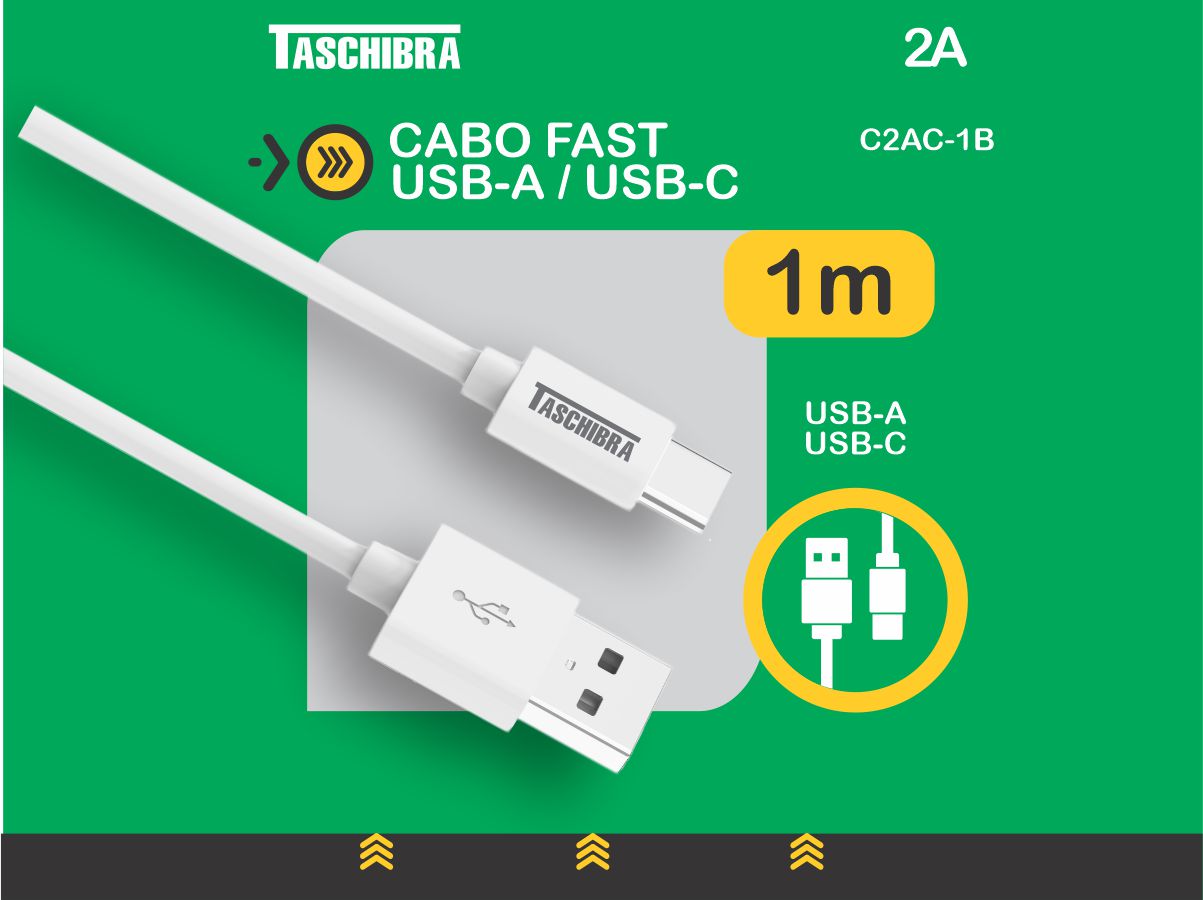 CABO FAST TASCHIBRA C2AC-1B  USB-A USB-C 1m 2A BRANCO