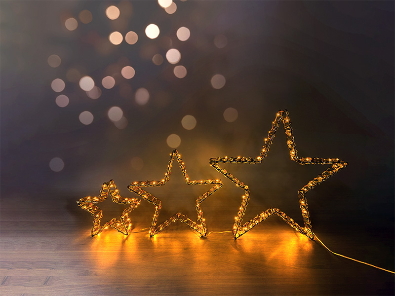 FIGURA ILUMINADA 3D LED TASCHIBRA ESTRELAS COM FITA DOURADA AUTOVOLT 3000K 3000K