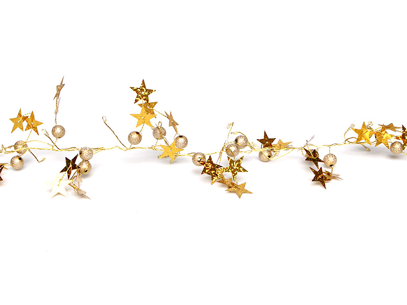 CORDÃO LUMINOSO TASCHIBRA 80 LEDS ESTRELA DOURADA PILHA 3000K