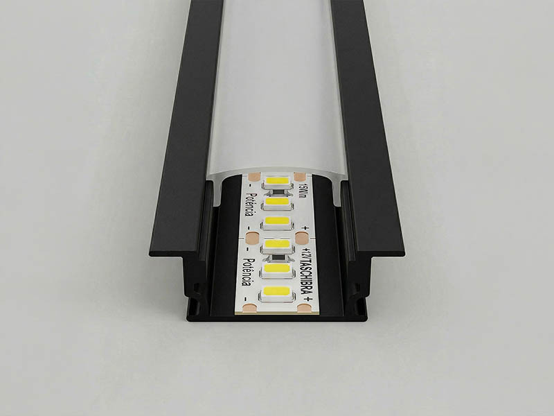 PERFIL TASCHIBRA LIVO 23,6X6,1 EMBUTIR 2m COM ACESSÓRIOS PRETO